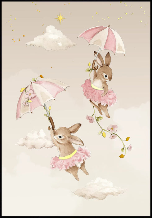 Flying Bunnies Real Gold Poster 50x70cm